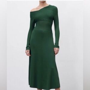 Elegant Green One-Shoulder Dress Zara, size L( fit M)